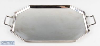 Art Deco Twin Handled EPNS Tray octagonal shaped tray with handles with maker initials H F & Co,