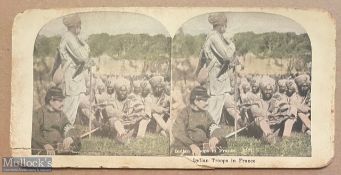 WWI India - Original stereo view showing the 15th Sikh regiment during WW1 at France c1900s