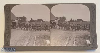 India – WWI c1900s Sikh Regiment original stereo view showing a Sikh regiment returning from their