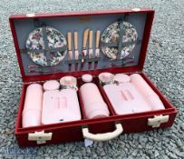 Retro Brexton Cased Picnic Set fitted with cups, bowls, plates, flasks, tubs etc, missing 2 bowls
