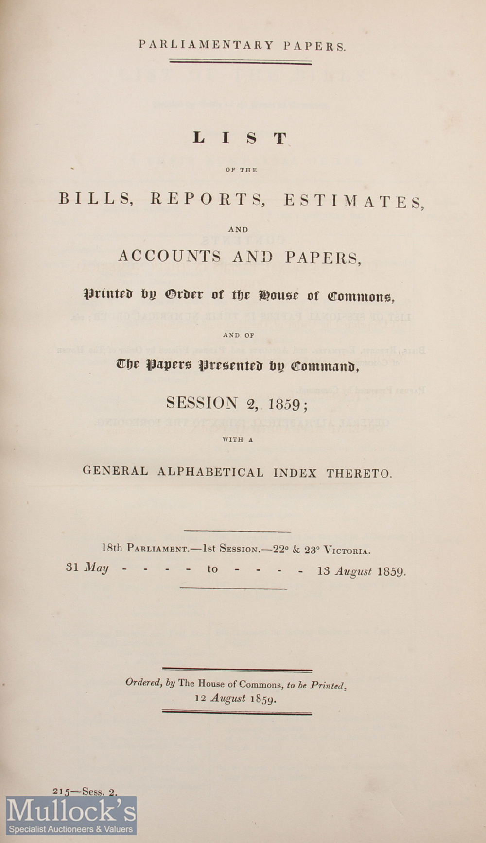 United Kingdom – Parliamentary Papers 1857-58 a general index of all government papers published - Image 2 of 3