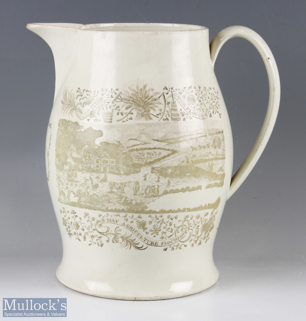 19th century Staffordshire Creamware The Farmers Arms Jug with farmers crest to body with banners - Image 2 of 2