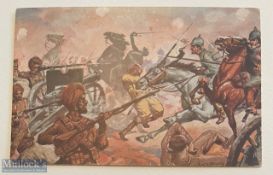 WWI Sikhs in Germany 1914 original postcard litho showing a savage Sikhs regiment attacking