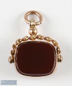 Early 20th century 9ct Gold Bloodstone and Carnelian Swivel Fob hallmarked Chester 1911, stones in
