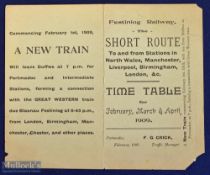 Festiniog Railway 1909 Time Table. Fold out card Time Table detailing the 5 daily trains of their