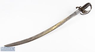 Early 20th century Indian Patiala Cavalry Sword with fitted brass guard with crest to front and wire