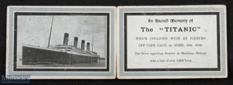 Titanic Memoriam Card 1912 Has Photograph of the Titanic, and on 4 sides. Unfold to size 9” x 3”.