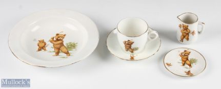 Carlton Ware Child’s Ceramics with Sporting Teddy Design c1920s incl bowl, cup and saucer with small