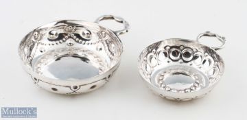 Two 19th century White Metal Wine Tasting Tastevin Cups, believed to be French the larger having