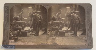 India – WWI Sikh Indian Army original stereo view showing Sikhs of the Indian army preparing a meal.