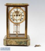 French Onyx Mantel Clock with glass panel sides and door, with twin train movement with visible