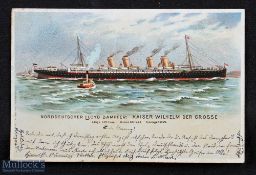 Shipping - Kaiser Wilhelm Der Grosse. 1899 Postcard a fine multicoloured card illustrating this then
