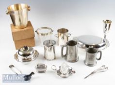 Selection of Silver Plated Items incl thermos jug, boxed ice bucket, salver, tankards, grape