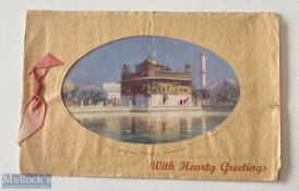 c1900s - Original greetings Xmas card of the Golden temple of Amritsar with colour litho card