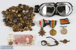 WW1 1914/15 Trio of Medals to M2/073814 Pte D Heald together with a pair of goggles, Folded 10