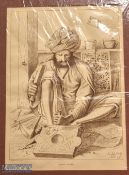 India – Wood Carver Print W. Griggs photo-litho. London mounted measures 37x49cm together with India