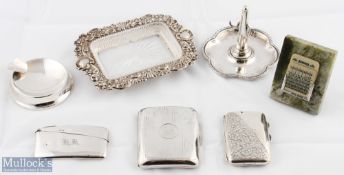 Mixed Hallmarked Silver Selection (7) incl two cigarette cases, larger having some splits, curved