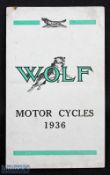 Wolf Motor Cycles 1936 Sales Catalogue, six page fold out catalogue illustrating and detailing 2