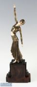 Later 20th century Art Deco Style Bronzed Figure of an Egyptian Dancer with ivory style inserts on a