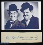 Autographs – Laurel and Hardy Signed Cutting and Print signed in blue ink, ‘Stan Laurel Oliver
