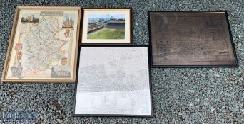3 Maps Prints of Staffordshire, Shropshire and North Shropshire Wem, together with a print of a