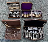 4 Wooden Canteen Cased Cutlery incl octagonal cased set of 12 knives and forks with rustic design