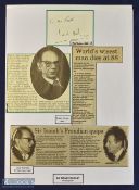 Sir Isaiah Berlin Autograph Philosopher signed Cutting with newspaper cuttings in ink, details ‘
