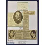 Sir Isaiah Berlin Autograph Philosopher signed Cutting with newspaper cuttings in ink, details ‘