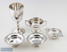 Mixed Hallmarked Silver Selection (5) incl footed goblet with beaded foot, London 1901, twin handled