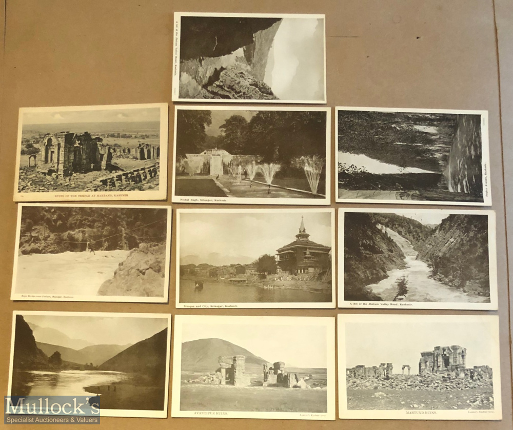 Collection of (10) printed postcards of Kashmir, India c1900s Set includes views of the temple at