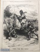 WWI Indian print by Punch - India for the King. Showing Sikhs and Gurkhas on the charge. Published