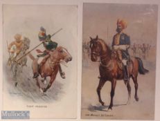 Indian Military postcards (2) both coloured Indian army tent pegging & 14th Murray’s Jat lancers