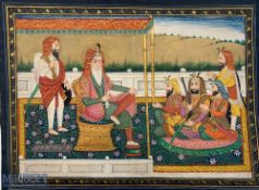 India & Punjab – Sikh Noble in Durbar Miniature - Large Punjab school miniature painting of a