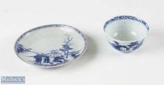 Nanking Cargo Tea Bowl and Saucer with scenic design with central building, saucer having Christie’s