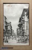 Original Victorian period published pen & ink drawing of a Bombay street scene, India by John Pedder