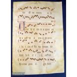 Liturgical Vellum Leaf circa 1480s. Large impressive scripted sheet of Choral music with finely