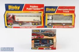 3 Boxed Dinky Toys 940 Mercedes Benz Truck, 950 Foden Fuel Tanker and 201 Plymouth Stock Car (3)