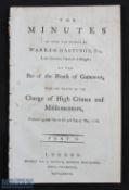 India - Trial Of Warren Hastings Late Governor General Of Bengal. 1786 sub titled “At the Bar of the