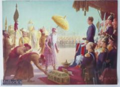 India - Original vintage colour print of the Sikh king Maharaja Ranjit Singh’s meeting with Lord