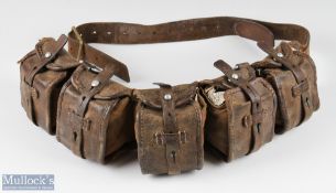 M1900 Pattern Swedish Mauser Leather and Canvas Ammunition Belt with typical stampings and crown
