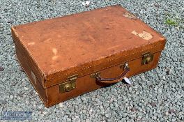 1930s Leather Suitcase with Partial Railway Labels incl Flying Scotsman from Kings Cross and a few
