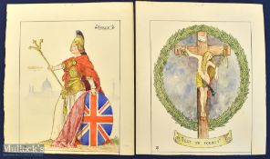 UK WWI – Two Patriotic Watercolours possibly poster designs, signed J.T.B. and inscribed on