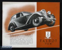 Talbot Ten 1936 Sales Catalogue an impressive 12 page Catalogue illustrating and detailing three