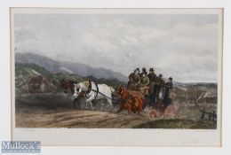 Hand coloured Etching ‘Up Hill’ Coaching Scene painted by W.J. Shayer, etched by A.H. Phillips,