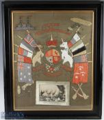 WW1 Period Military Wool Work Picture depicting allied flags to the centre with ship, plane, canon