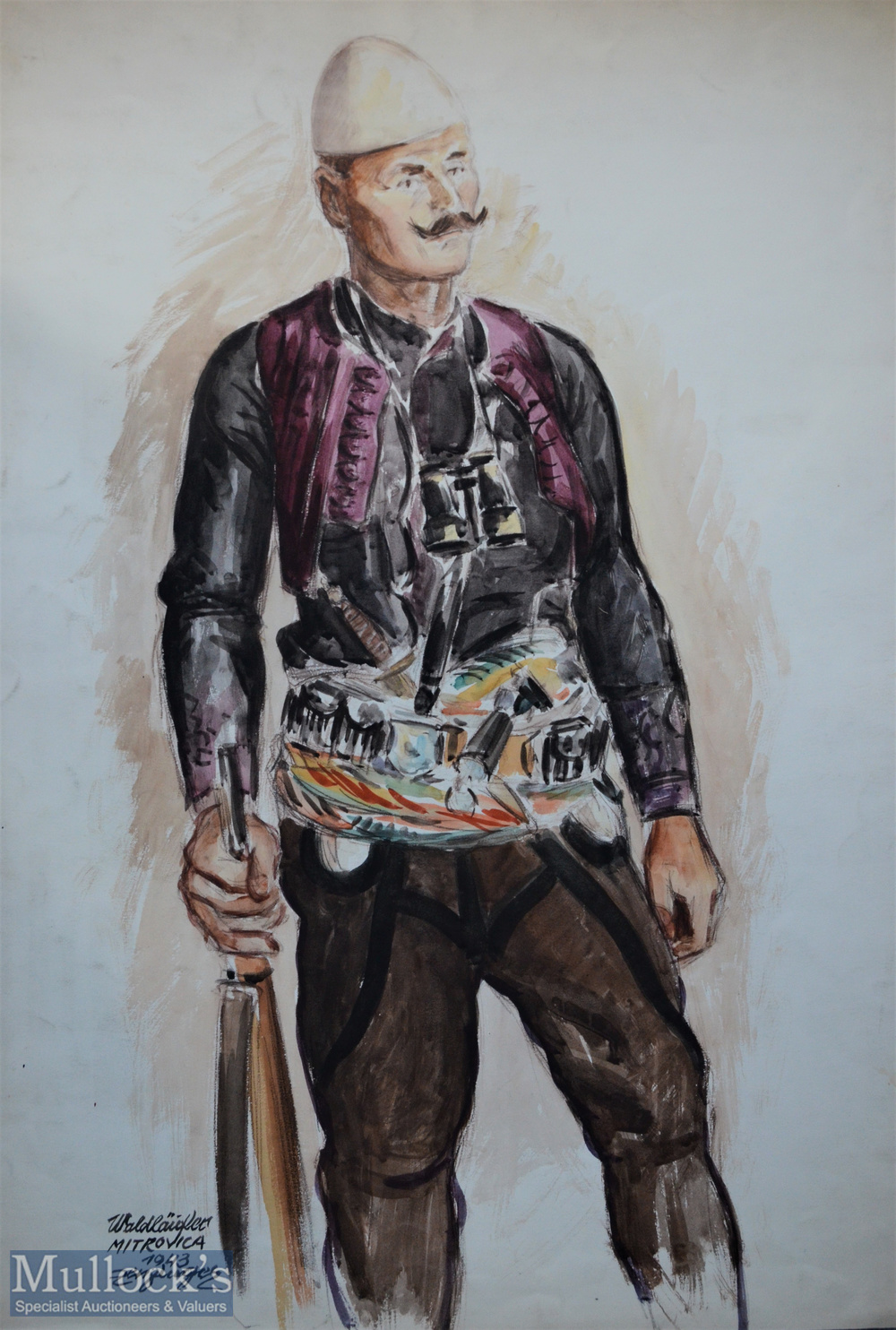 WWII Original Artwork by Roman Zenzinger - portrait of an Albanian soldier, belonging to local