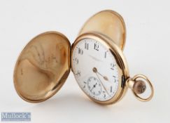 9ct Gold Waltham Full Hunter Crown Wind Pocket Watch Retailed by Schierwater & Lloyd, Liverpool with
