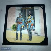 India - c1900s original coloured glass slide showing Sikhs officers of the Punjab regiment.