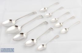 10 Georgian Hallmarked Silver Spoons incl set of 5 teaspoons hallmarked London 1807 with 4 other