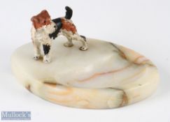 Art Deco Cold Painted Bronze Fox Terrier Onyx Dish length 18cm, overall good